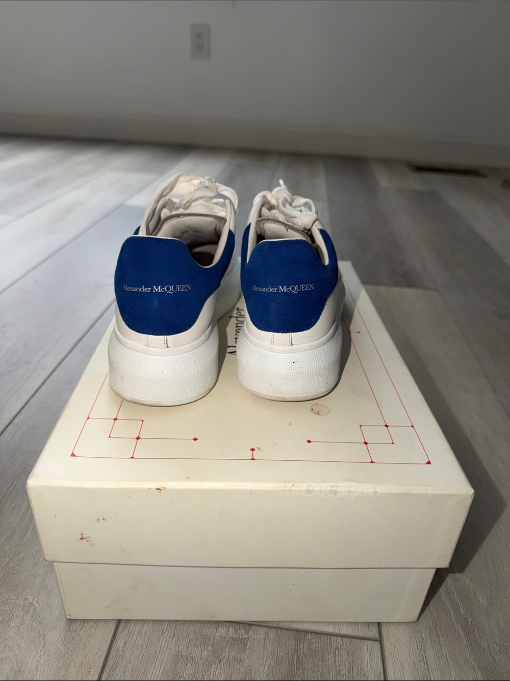 Alexander McQueen White Sneakers with Royal Blue Heel